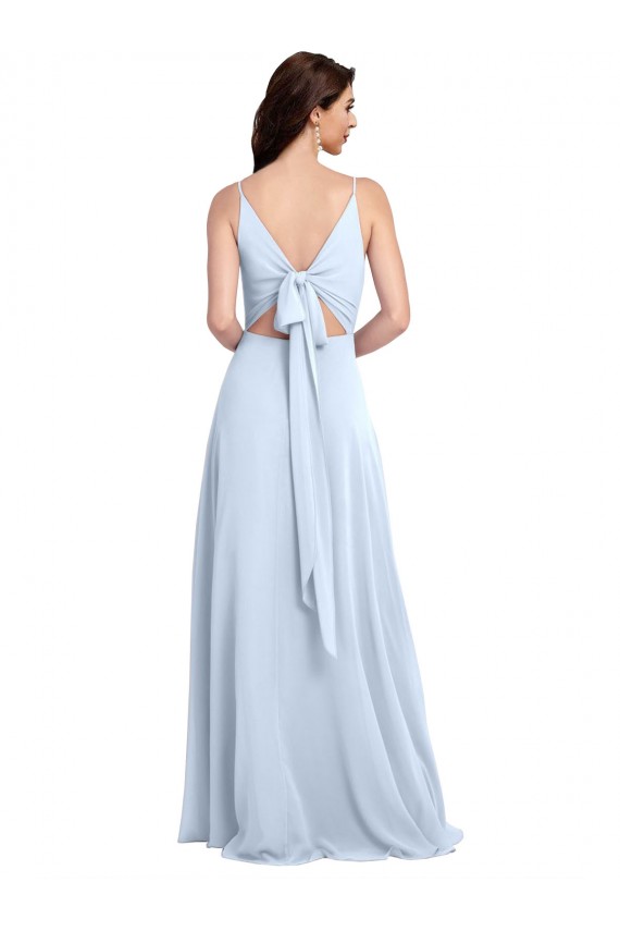 Long Floor Length V-Neck Chiffon Bridesmaid Dress with Keyhole Back UK