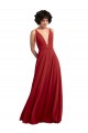 Fitted Plunging Deep V-Neck Long Chiffon Bridesmaid Dress with V-Back UK