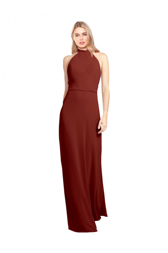 Slim High Neck Halter Fitted Open Back Chiffon Bridesmaid Dress / Prom Dress UK