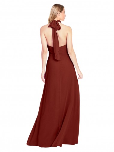 Slim High Neck Halter Fitted Open Back Chiffon Bridesmaid Dress / Prom Dress UK