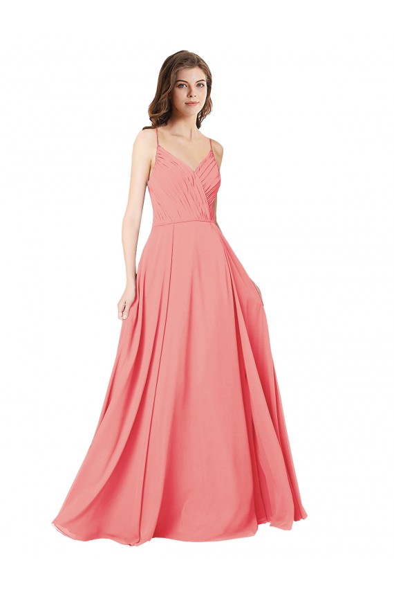 Crossover Bodice Long Chiffon Bridesmaid Dress with Double Back Straps UK
