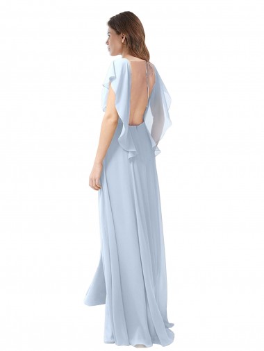 Flutter Sleeves Long Chiffon Bridesmaid Dress with Daring Open Back and Side Slit UK