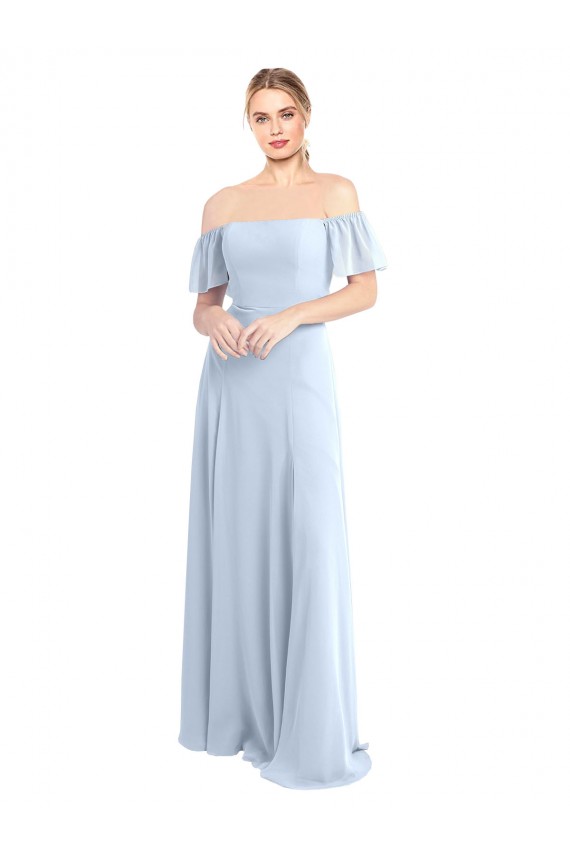 Off the Shoulder Flutter Sleeves Long Chiffon Bridesmaid Dress UK