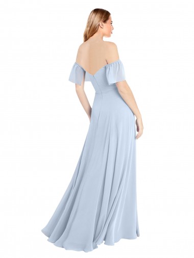 Off the Shoulder Flutter Sleeves Long Chiffon Bridesmaid Dress UK