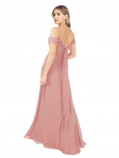 Draped Shoulder Sash Back Chiffon Bridesmaid Dress UK