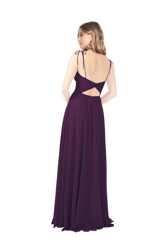 Chiffon Bridesmaid Dress with Front Slit and Keyhole Back UK