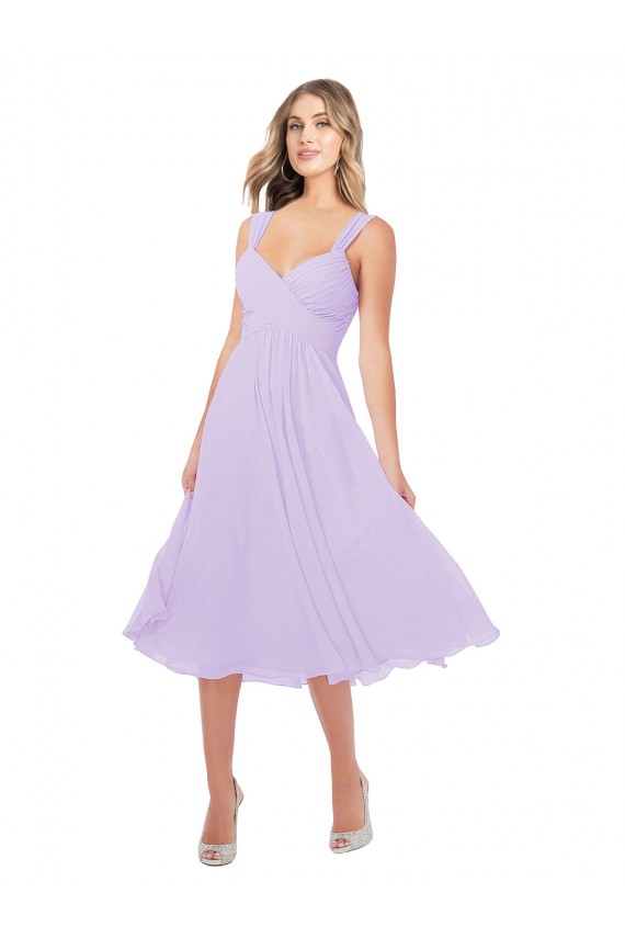 Draped Midi Length Chiffon Cocktail Bridesmaid Dress with Ruched Bodice UK