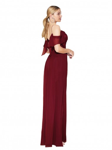 Cold Shoulder Long Mermaid Chiffon Bridesmaid Dress / Formal Prom Dress with Straps UK