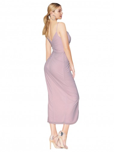 Short Knee Length Chiffon Wrap Bridesmaid Dress / Cocktail Prom Dress with Straps UK