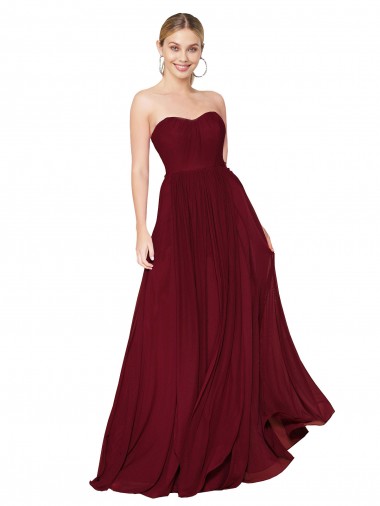 Draped Strapless Long A-Line Chiffon Bridesmaid Dress / Formal Prom Dress UK