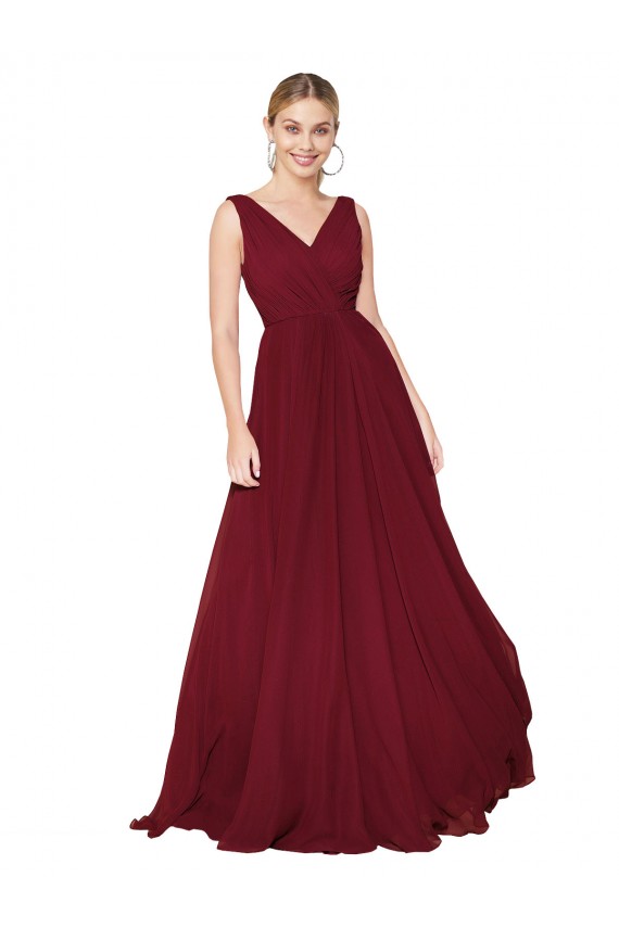 Draped A-Line V-Neck Floor Length Chiffon Bridesmaid Dress / Formal Prom Dress UK