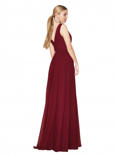 Draped A-Line V-Neck Floor Length Chiffon Bridesmaid Dress / Formal Prom Dress UK