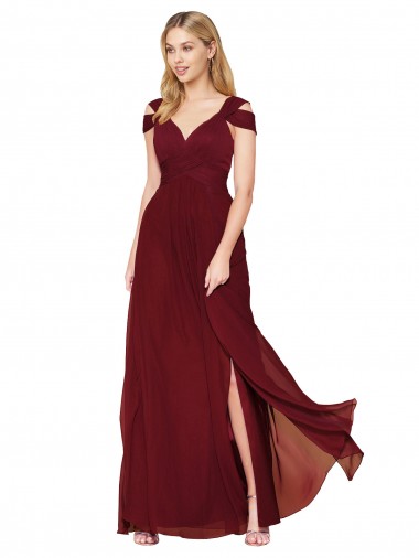 Off the Shoulder Long Chiffon Bridesmaid Dress / Formal Prom Dress with Side Slit UK