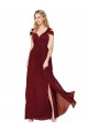 Off the Shoulder Long Chiffon Bridesmaid Dress / Formal Prom Dress with Side Slit UK