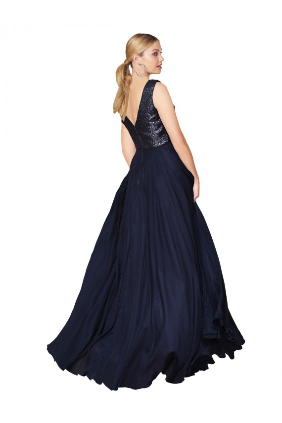High Neck V-Neck Long Chiffon Bridesmaid Dress / Prom Dress with Sequin Top UK