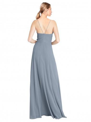 Spaghetti Straps V-Neckline Long Chiffon Bridesmaid Dress with High Slit UK