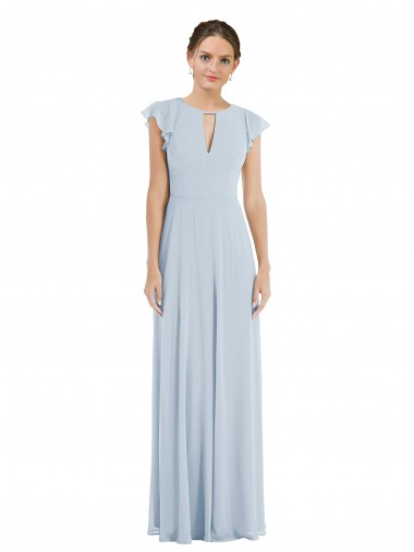 Flutter Sleeve V Keyhole Chiffon Maxi Formal Bridesmaid Dress UK