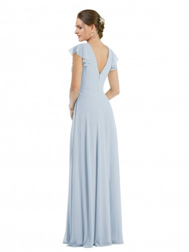 Flutter Sleeve V Keyhole Chiffon Maxi Formal Bridesmaid Dress UK