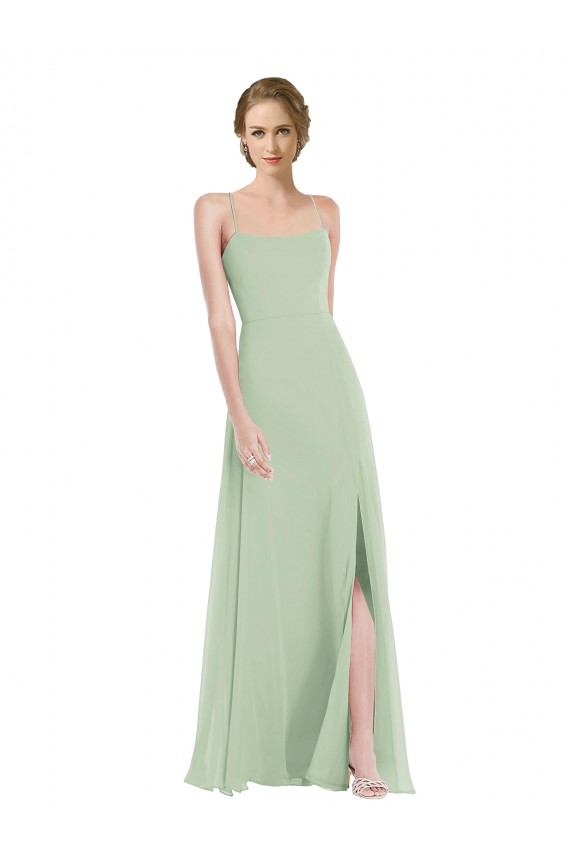 Scoop Neck Tie Strap Maxi Bridesmaid Dress with Front Slit UK