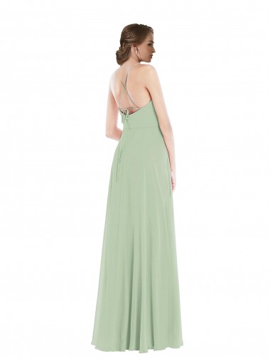 Scoop Neck Tie Strap Maxi Bridesmaid Dress with Front Slit UK