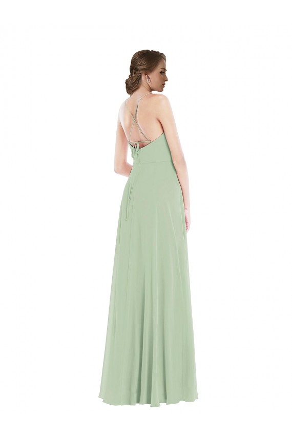 Scoop Neck Tie Strap Maxi Bridesmaid Dress with Front Slit UK