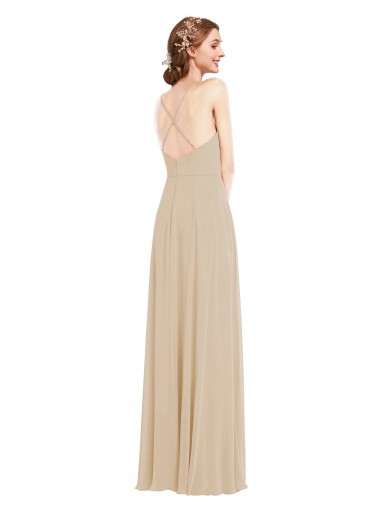 Faux Wrap Criss Cross Back Maxi Bridesmaid Dress with Front Slit UK
