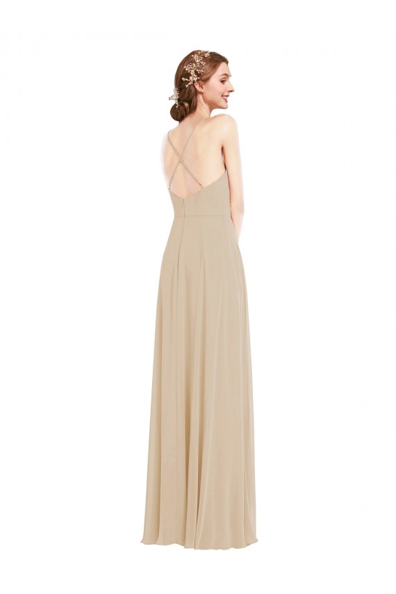 Faux Wrap Criss Cross Back Maxi Bridesmaid Dress with Front Slit UK