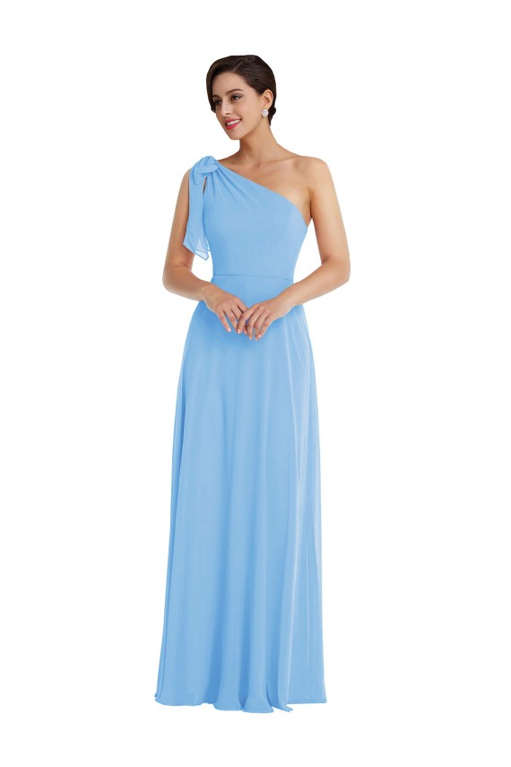 Draped One Shoulder Maxi Bridesmaid Dress with Scarf Bow UK