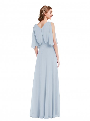 V-Neck Split Sleeves Blouson Bodice Maxi Bridesmaid Dress UK