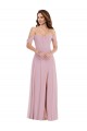 Off the Shoulder Draped Sleeve Maxi Bridesmaid Dress with Front Slit UK