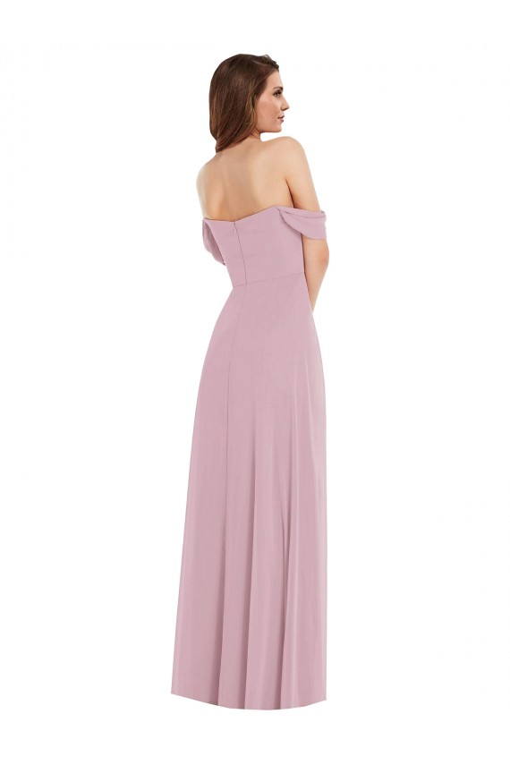 Off the Shoulder Draped Sleeve Maxi Bridesmaid Dress with Front Slit UK