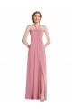 Draped Chiffon Grecian Column Bridesmaid Dress with Front Slit UK
