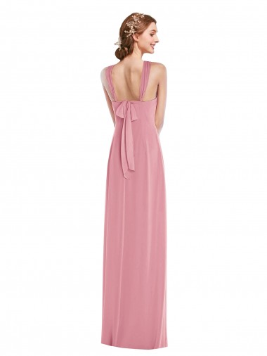 Draped Chiffon Grecian Column Bridesmaid Dress with Front Slit UK