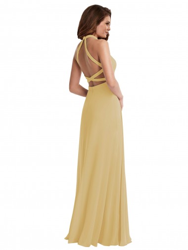 Stand Collar Halter Maxi Bridesmaid Dress with Criss Cross Open Back UK