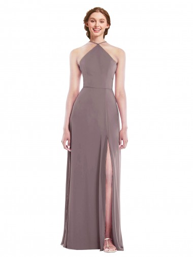 Diamond Halter Maxi Formal Bridesmaid Dress with Front Slit UK