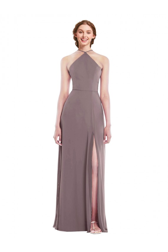 Diamond Halter Maxi Formal Bridesmaid Dress with Front Slit UK