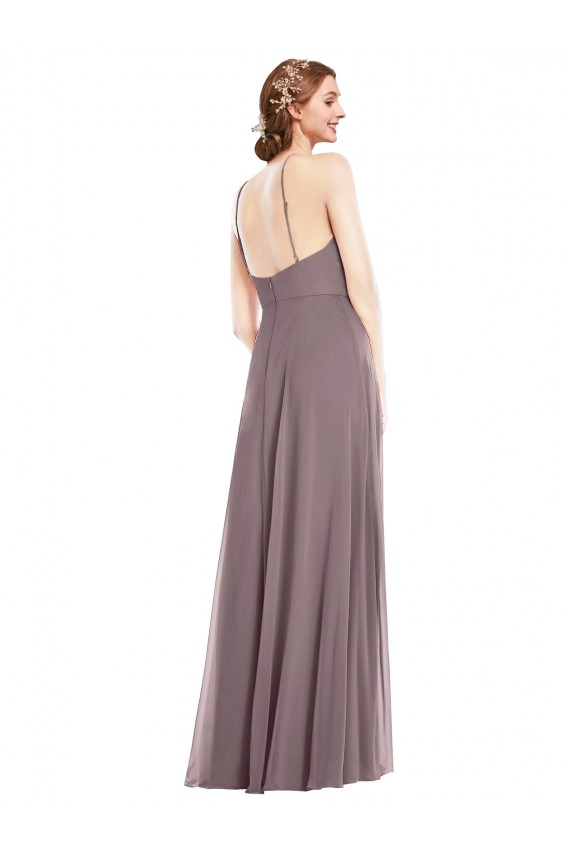 Diamond Halter Maxi Formal Bridesmaid Dress with Front Slit UK