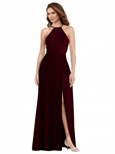 Halter Spaghetti Straps Maxi Bridesmaid Dress with Front Slit UK