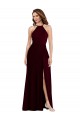 Halter Spaghetti Straps Maxi Bridesmaid Dress with Front Slit UK