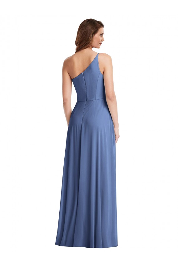 One Shoulder Full Length Maxi Formal Bridesmaid Dress with Flirty Slit UK