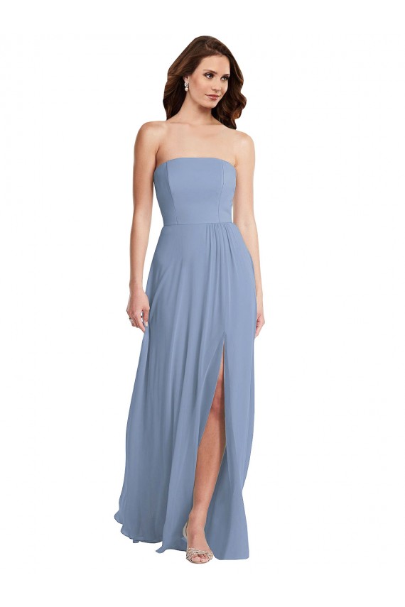 Strapless A-Line Maxi Bridesmaid Dress with Front Slit UK