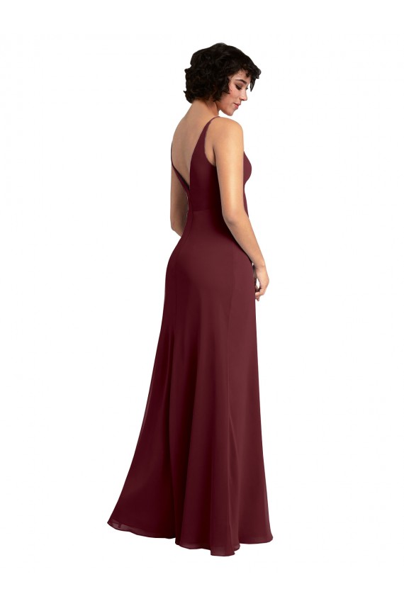 Notched Neckline Empire Waist Chiffon Slip Bridesmaid Dress UK