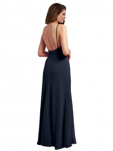 Scoop Neck Long Chiffon Open Back Bridesmaid Dress with Spaghetti Straps UK