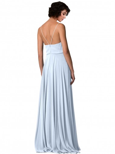 V-Neck Blouson Waist Long Chiffon Bridesmaid Dress with Straps UK