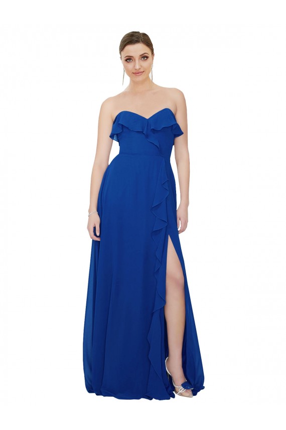 Ruffled Chiffon Strapless Bridesmaid Dress UK