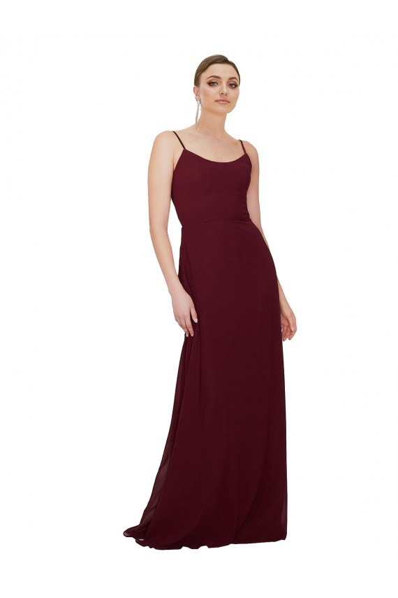 Scoop Neck Tied Keyhole Back Chiffon Bridesmaid Dress UK