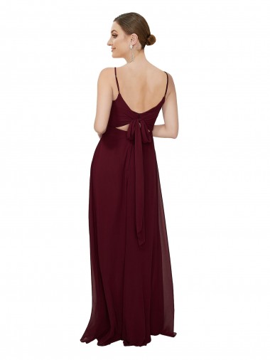 Scoop Neck Tied Keyhole Back Chiffon Bridesmaid Dress UK