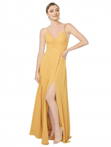Ruched Chiffon Bridesmaid Dress with Tie Back Detail UK