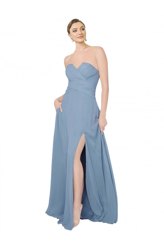 Draped Sweetheart Chiffon Bridesmaid Dress with Front Slit UK