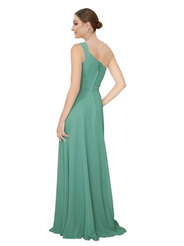 One Shoulder Asymmetric Chiffon Bridesmaid Dress with Pockets UK